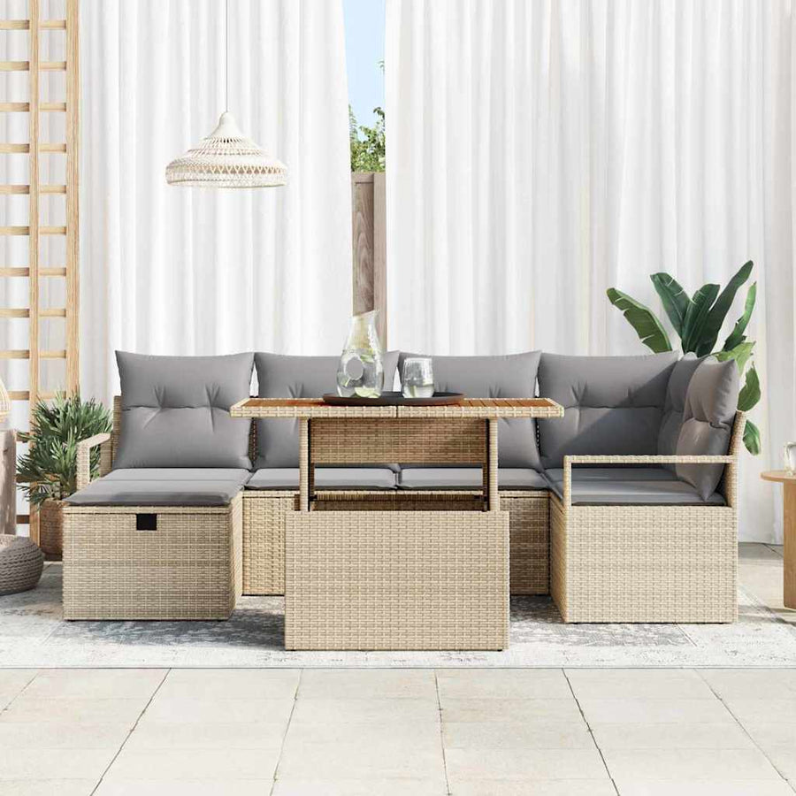 Tuinbankenset met kussen met opslag 7 pcs Beige poly rattan