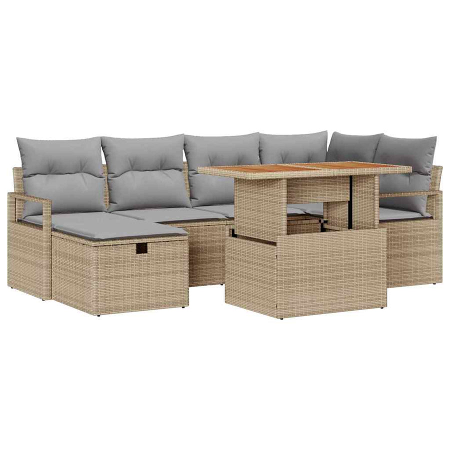 Tuinbankenset met kussen met opslag 7 pcs Beige poly rattan