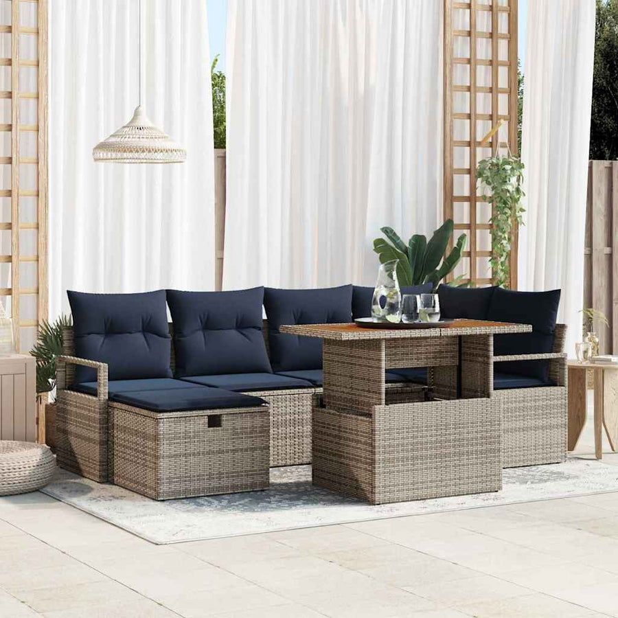 Tuinbankenset met kussen met opslag 7 pcs Grijs poly rattan