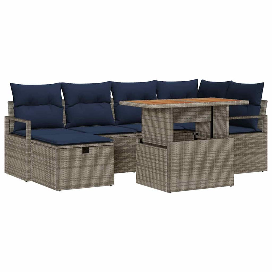Tuinbankenset met kussen met opslag 7 pcs Grijs poly rattan