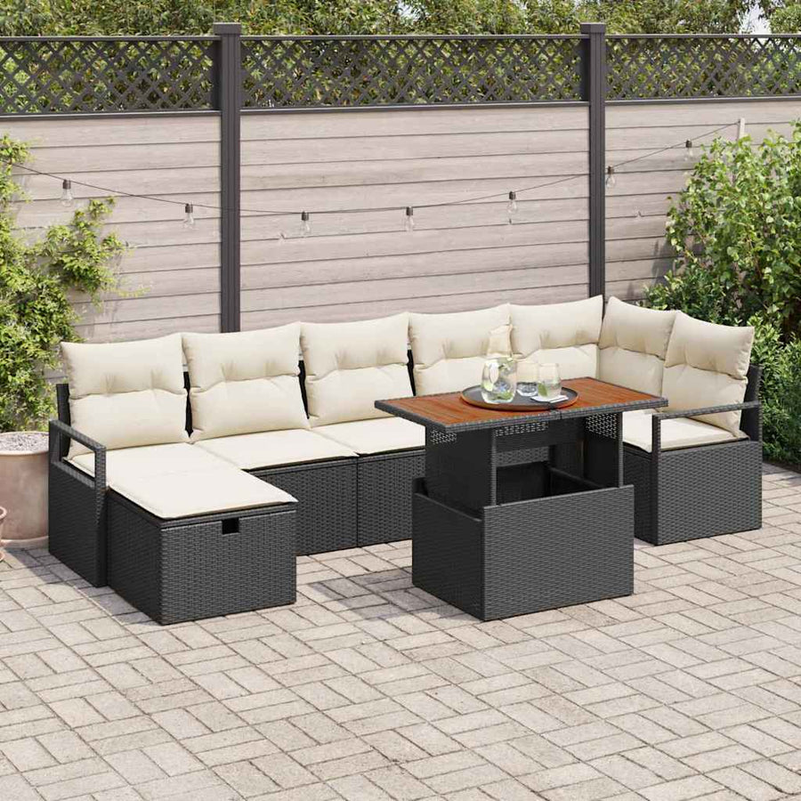 Tuinbankenset met kussen met opslag 8 pcs Zwart poly rattan