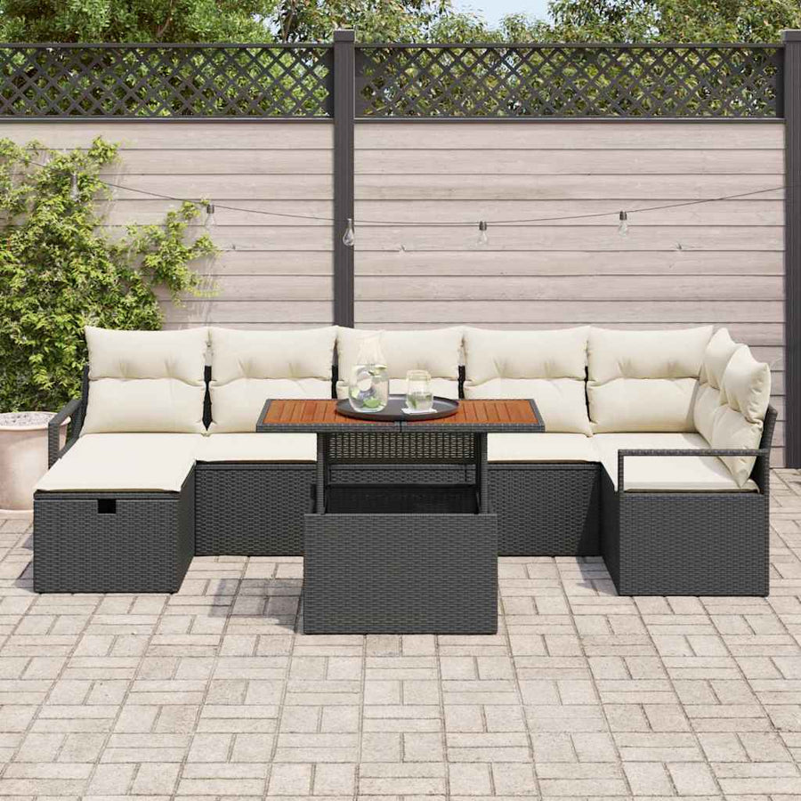 Tuinbankenset met kussen met opslag 8 pcs Zwart poly rattan