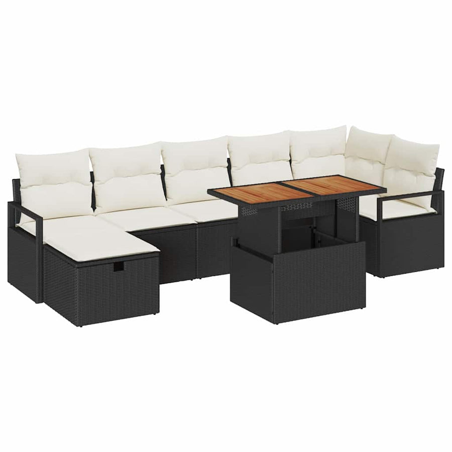 Tuinbankenset met kussen met opslag 8 pcs Zwart poly rattan