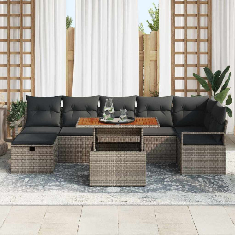 Tuin Sofa Set met kussen met opslag 8 pcs Grijs Poly riet