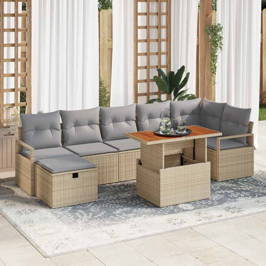 Tuinbankenset met kussen met opslag 8 pcs Beige poly rattan