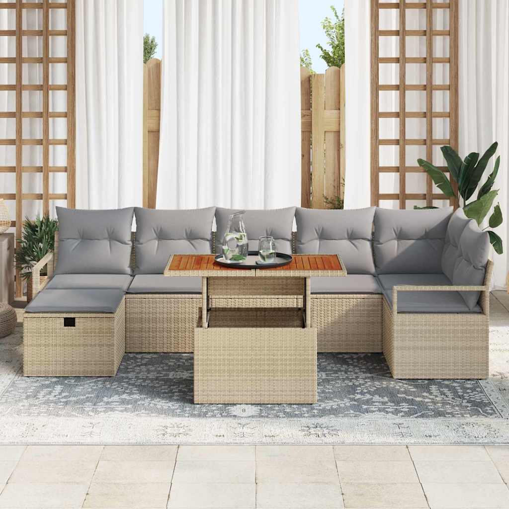 Tuinbankenset met kussen met opslag 8 pcs Beige poly rattan