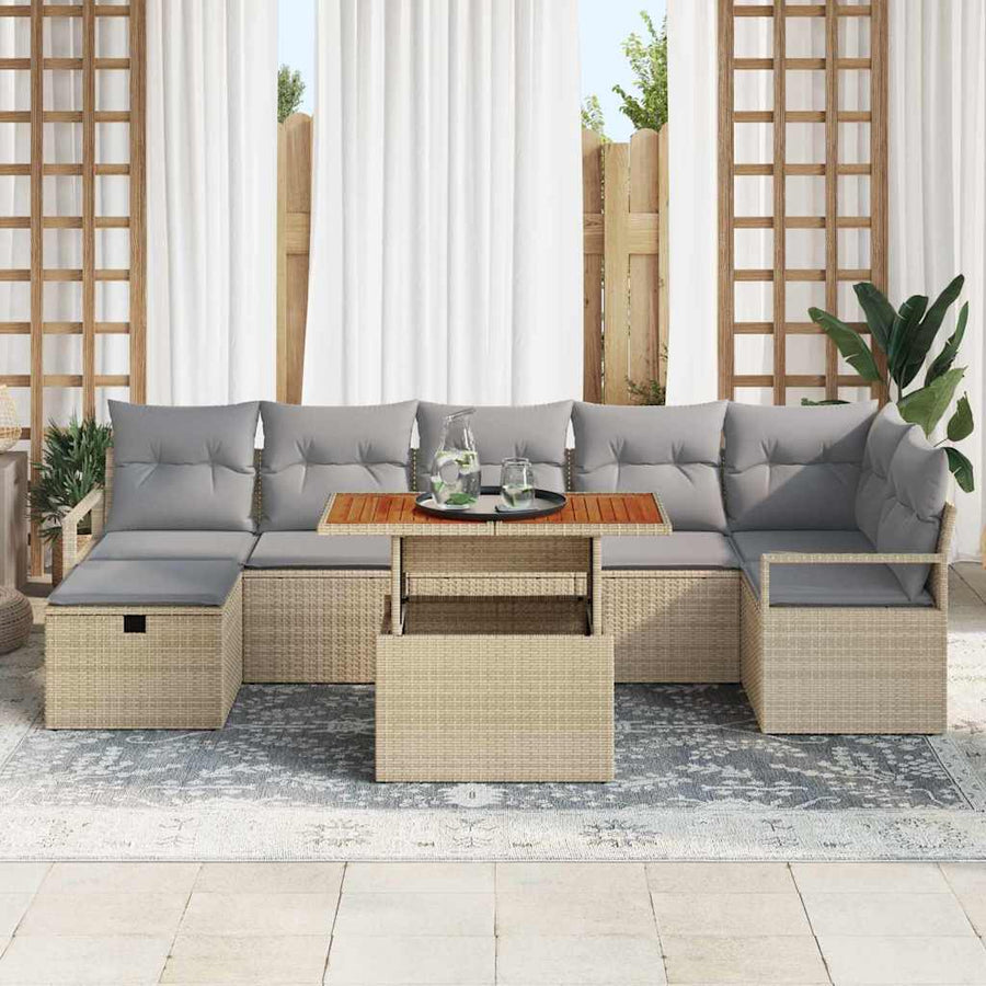 Tuinbankenset met kussen met opslag 8 pcs Beige poly rattan