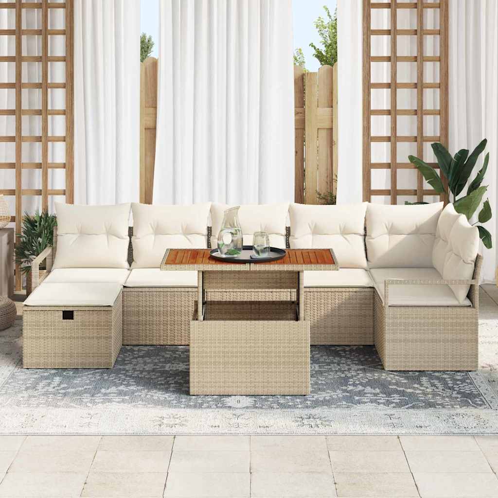 Tuinbankenset met kussen met opslag 8 pcs Beige poly rattan
