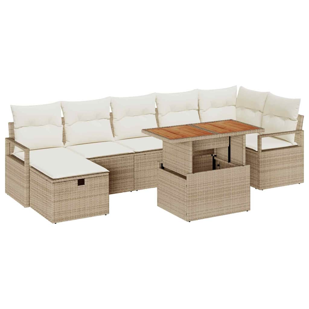 Tuinbankenset met kussen met opslag 8 pcs Beige poly rattan