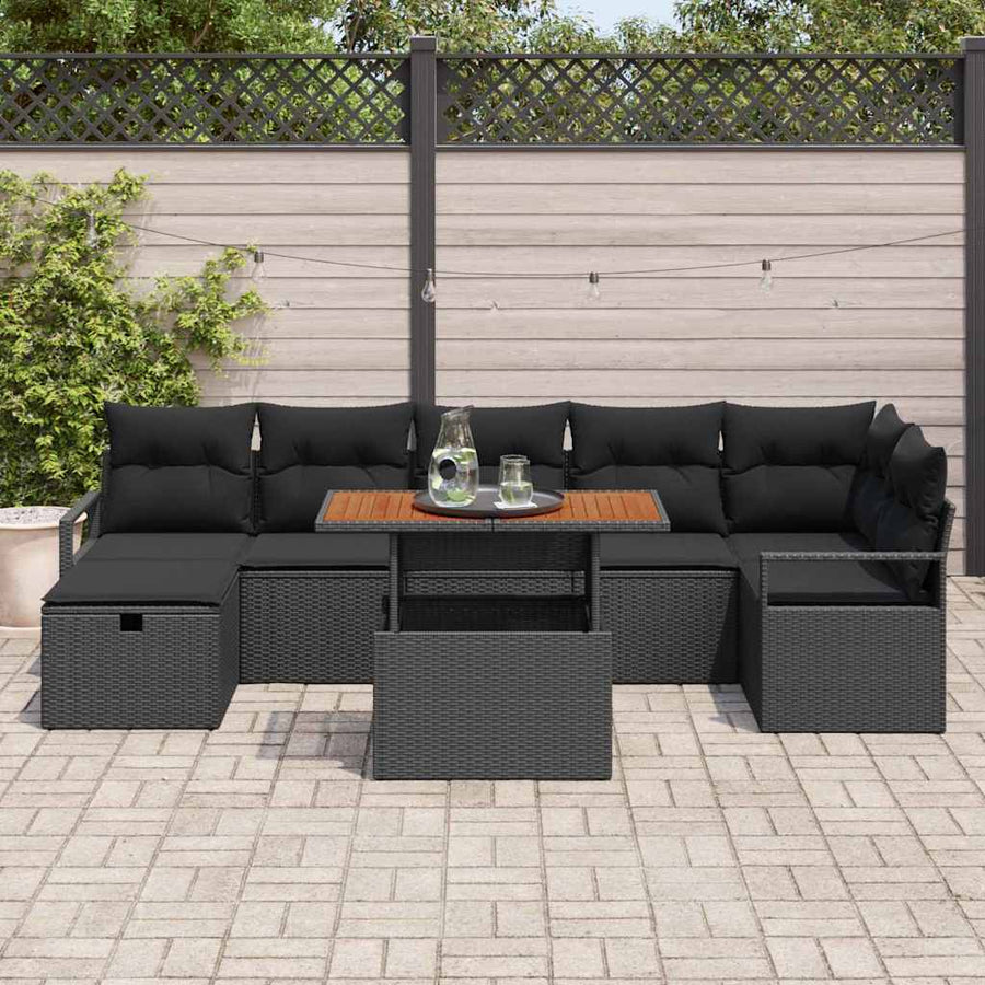 Tuin Sofa Set met kussen met opslag 8 pcs Zwart Poly riet