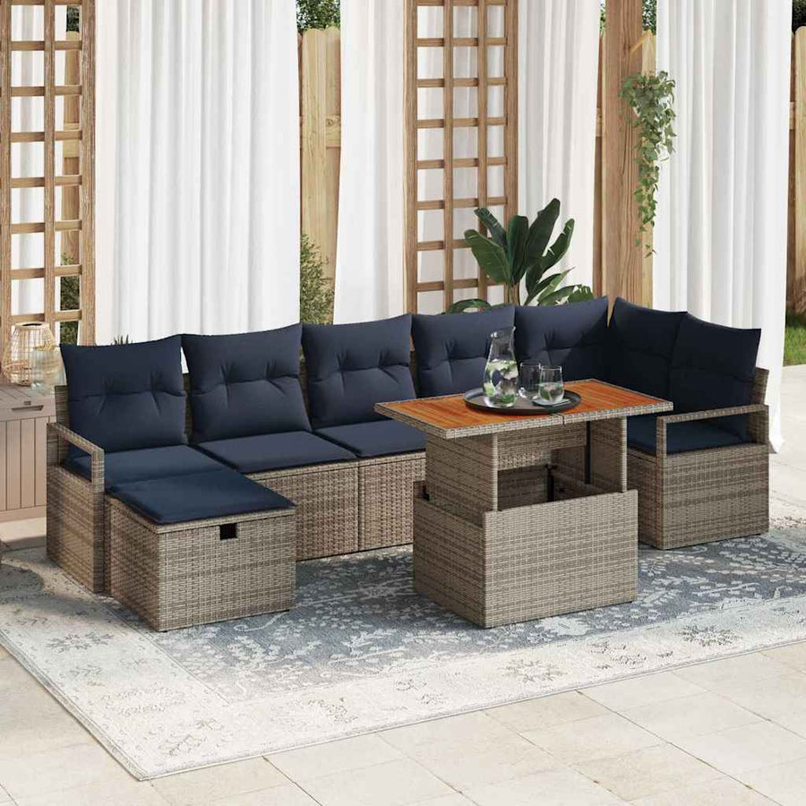 Tuinbankenset met kussen met opslag 8 pcs Grijs poly rattan