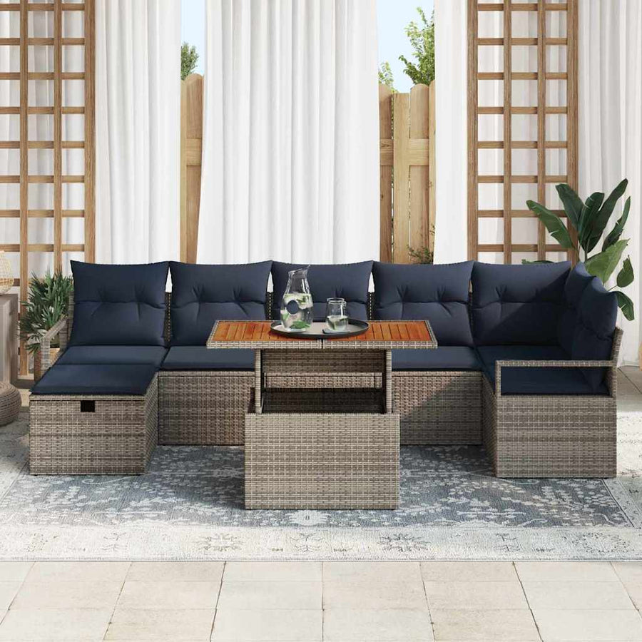 Tuinbankenset met kussen met opslag 8 pcs Grijs poly rattan