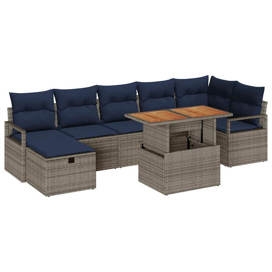 Tuinbankenset met kussen met opslag 8 pcs Grijs poly rattan