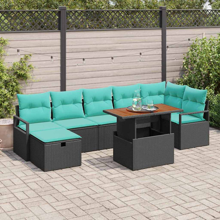 Tuinbankenset met kussen met opslag 8 pcs Zwart poly rattan