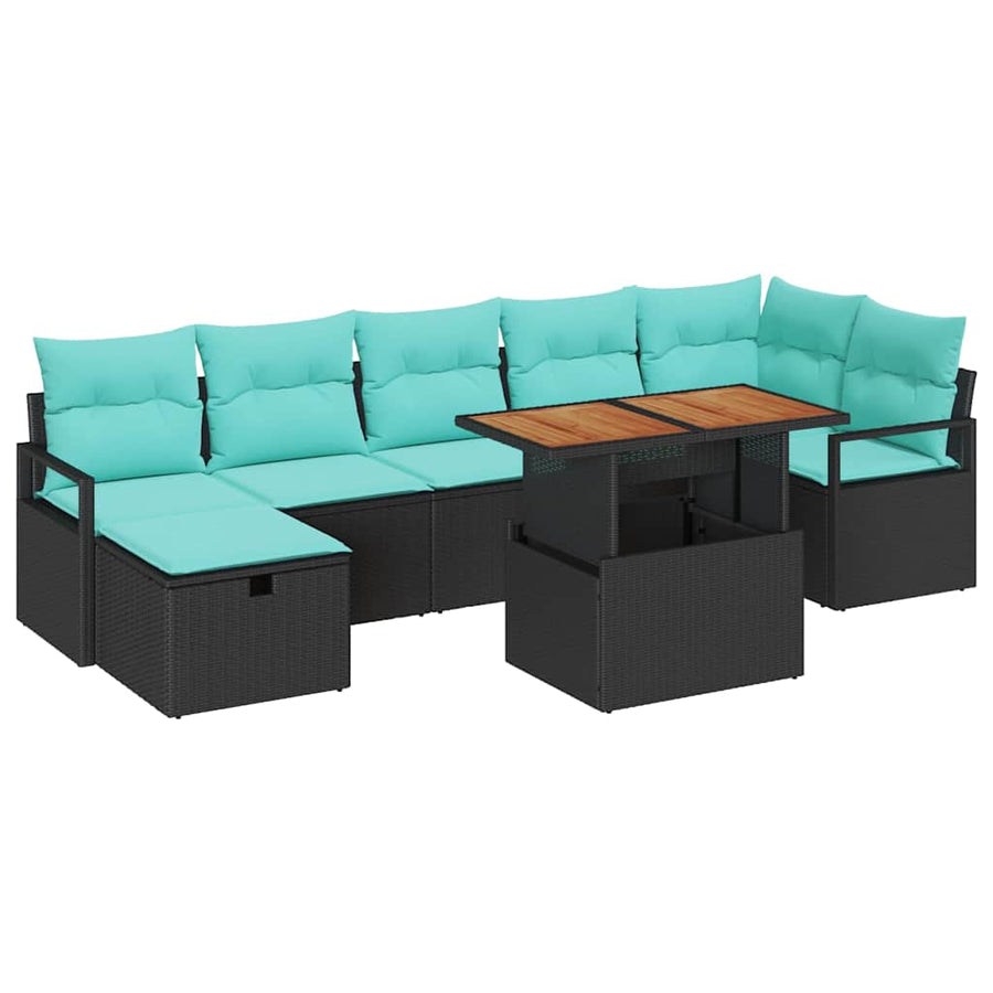 Tuinbankenset met kussen met opslag 8 pcs Zwart poly rattan