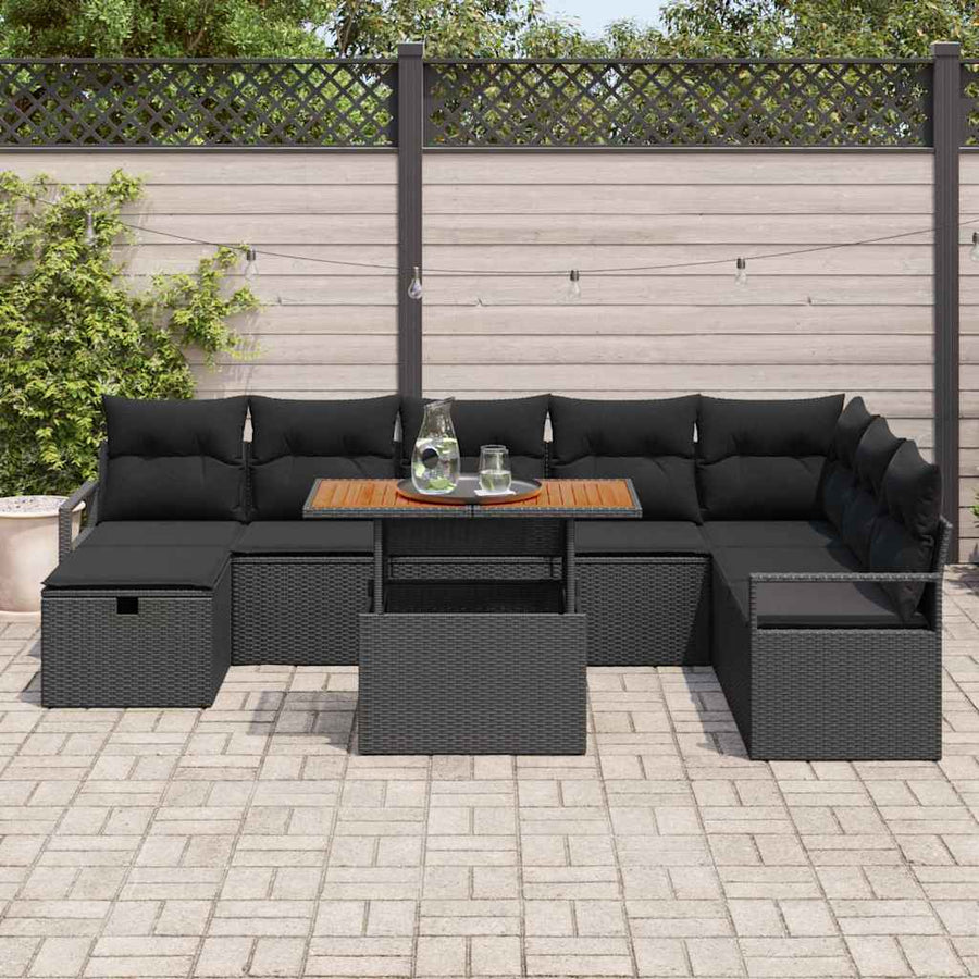 Tuin Sofa Set met kussen met opslag 9 pcs Zwart Poly riet