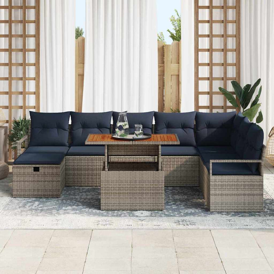Tuinbankenset met kussen met opslag 9 pcs Grijs poly rattan