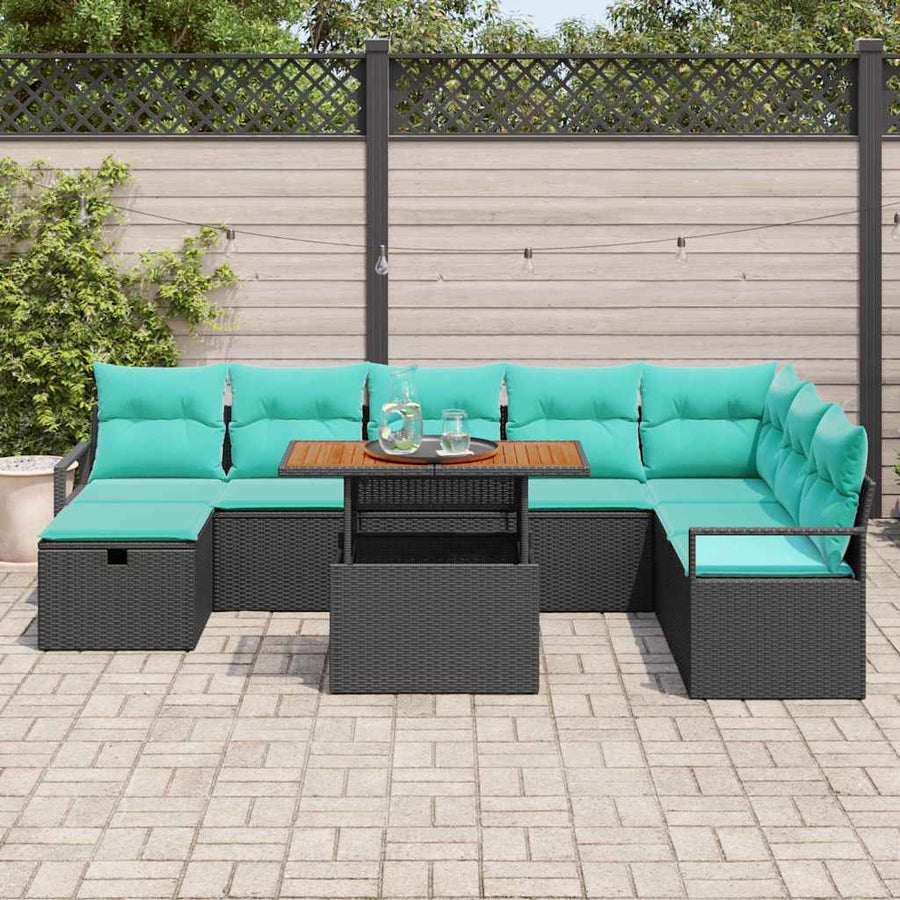 Tuinbankenset met kussen met opslag 9 pcs Zwart poly rattan