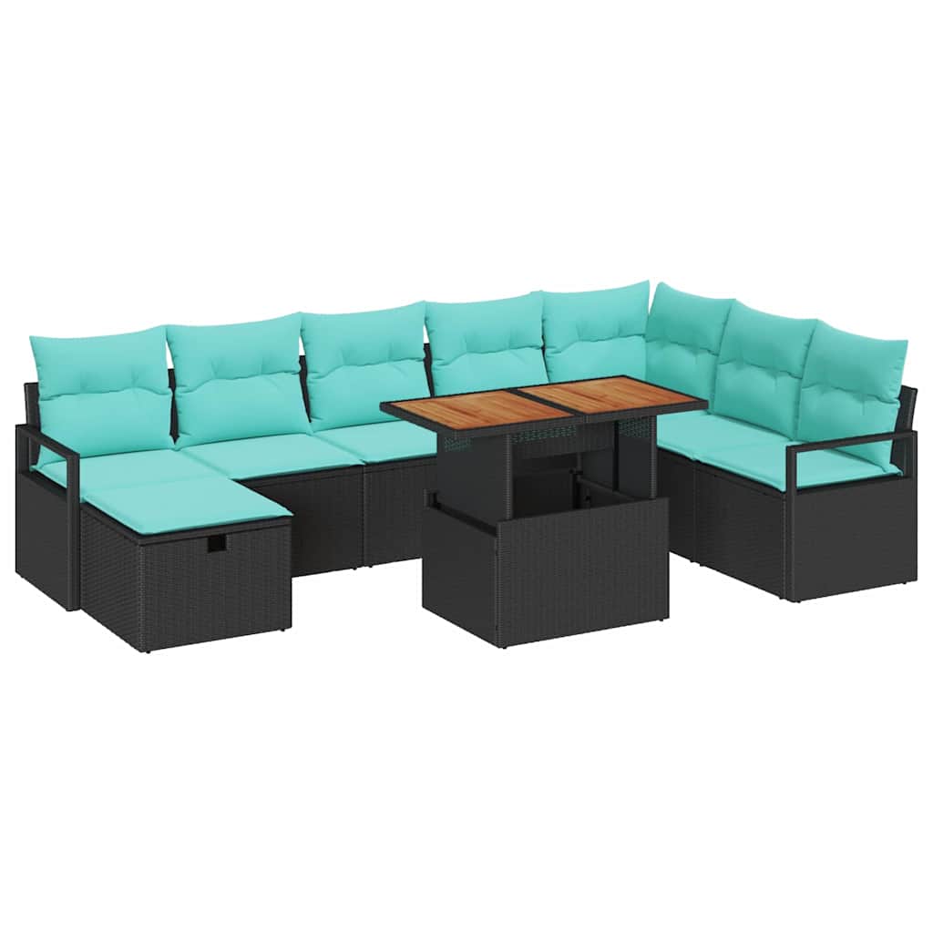 Tuinbankenset met kussen met opslag 9 pcs Zwart poly rattan