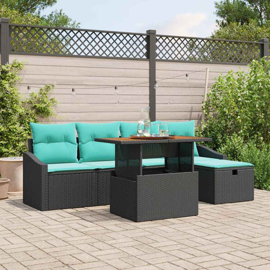 Tuinbankenset met kussen met opslag 6 pcs Zwart poly rattan