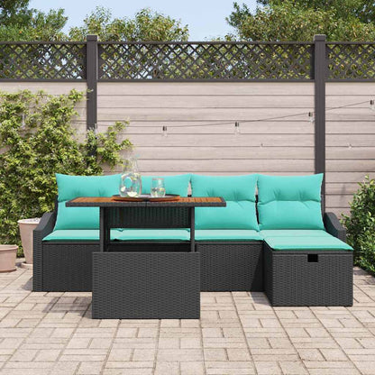Tuinbankenset met kussen met opslag 6 pcs Zwart poly rattan