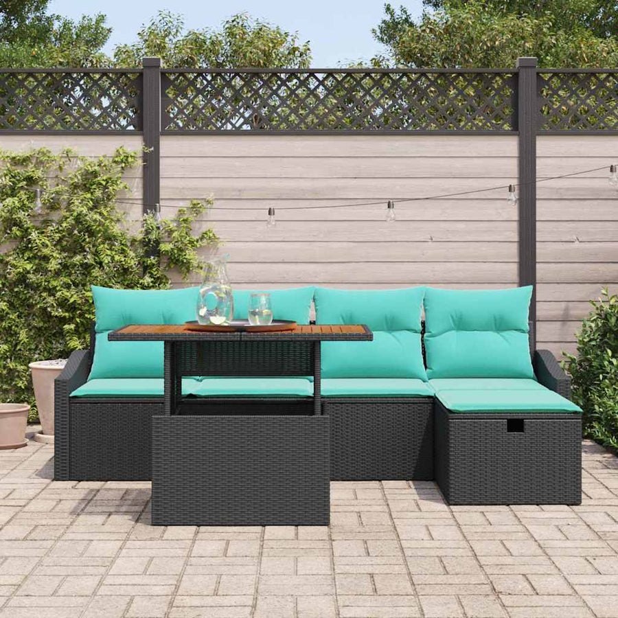 Tuinbankenset met kussen met opslag 6 pcs Zwart poly rattan