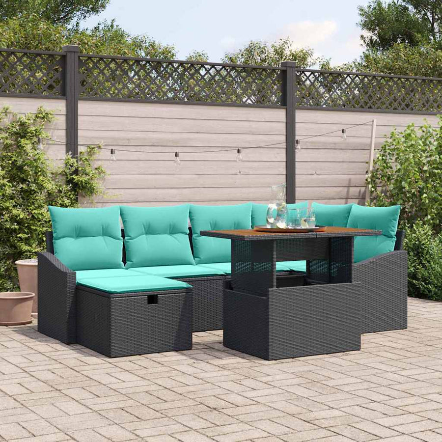 Tuinbankenset met kussen met opslag 7 pcs Zwart poly rattan