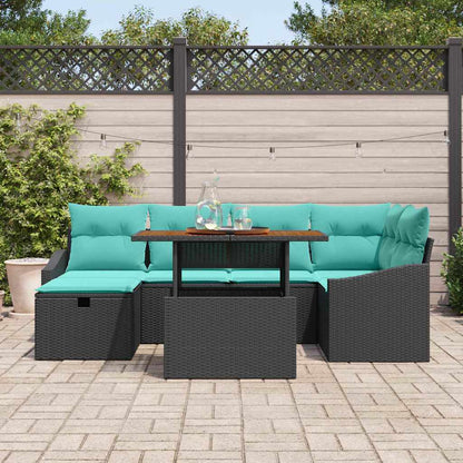 Tuinbankenset met kussen met opslag 7 pcs Zwart poly rattan