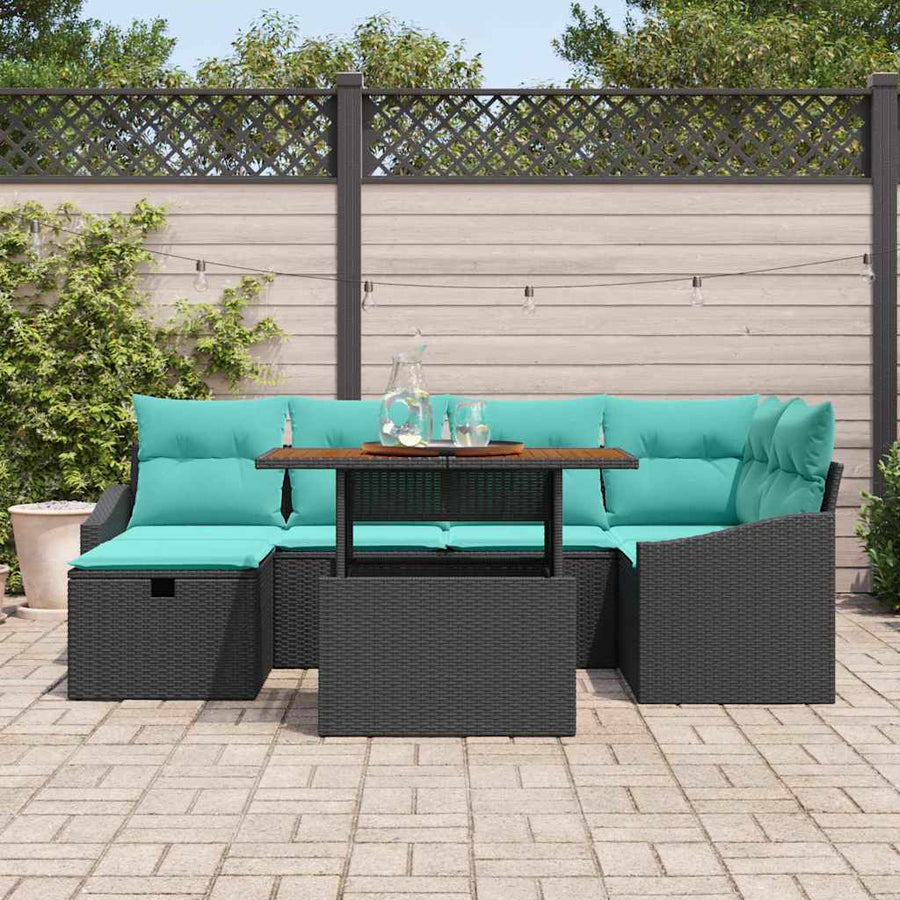 Tuinbankenset met kussen met opslag 7 pcs Zwart poly rattan