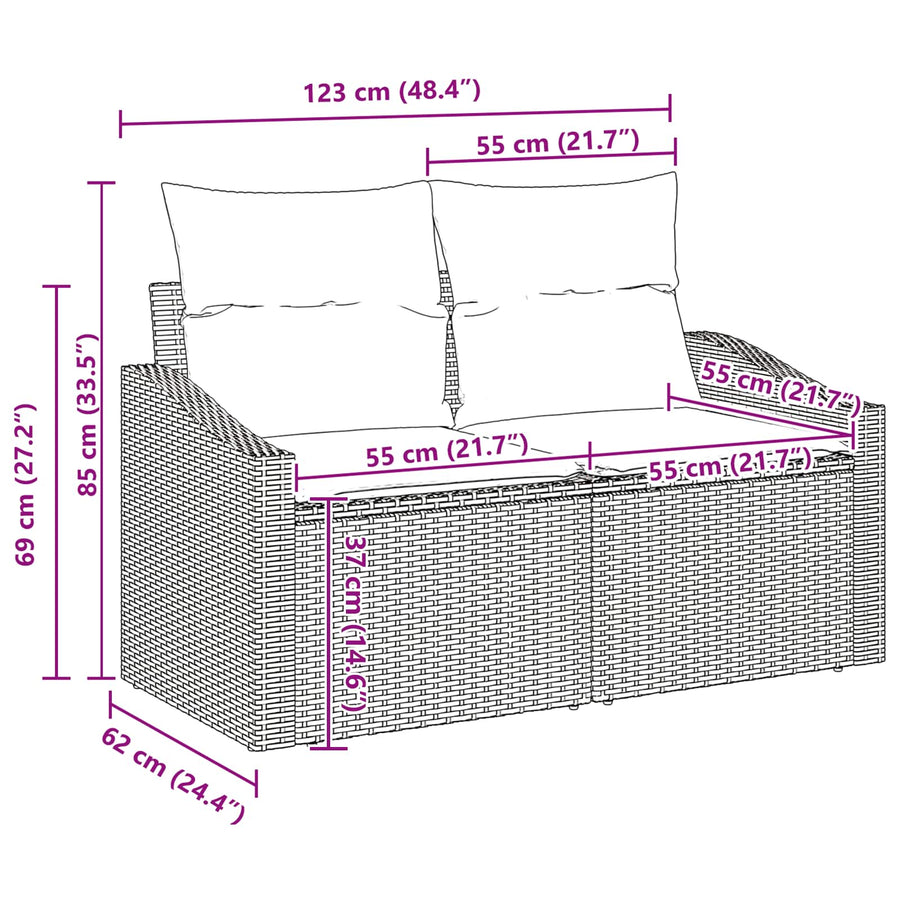 Tuinbankenset met kussen met opslag 7 pcs Zwart poly rattan