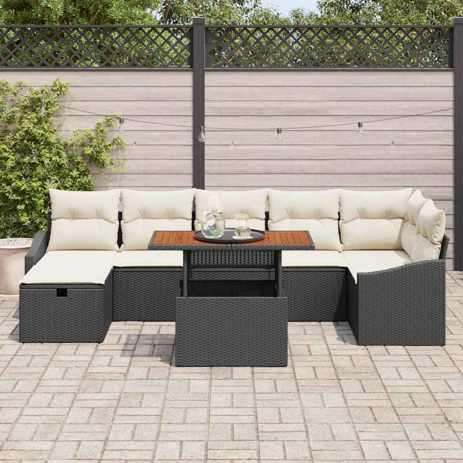 Tuinbankenset met kussen met opslag 8 pcs Zwart poly rattan