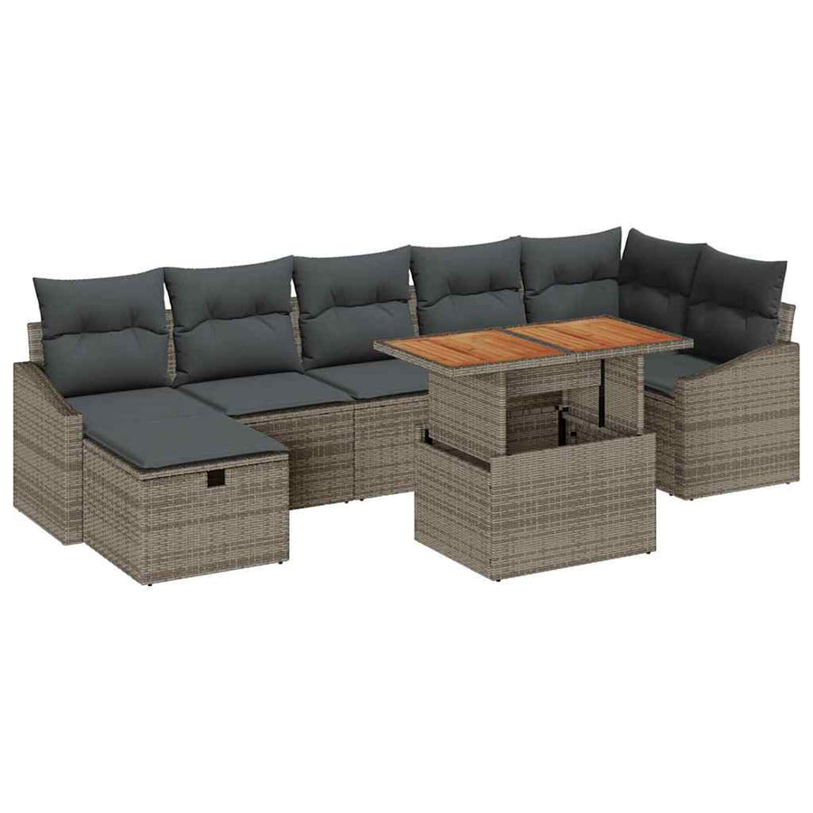 Tuinbankenset met kussen met opslag 8 pcs Grijs poly rattan