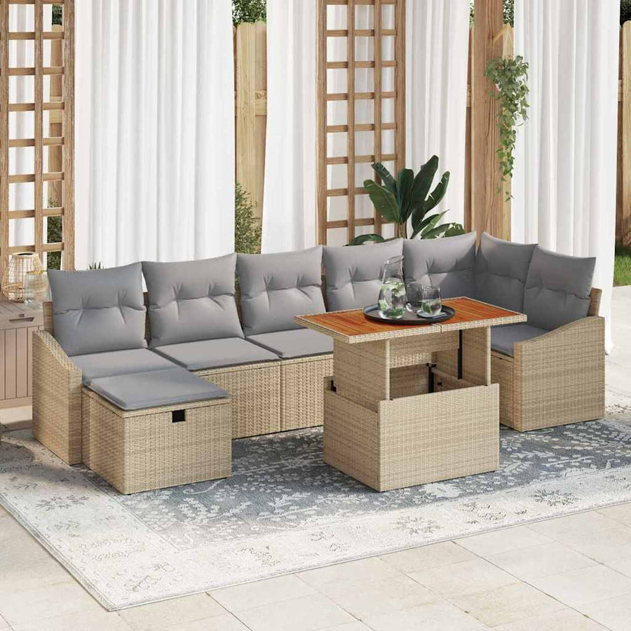 Tuinbankenset met kussen met opslag 8 pcs Beige poly rattan