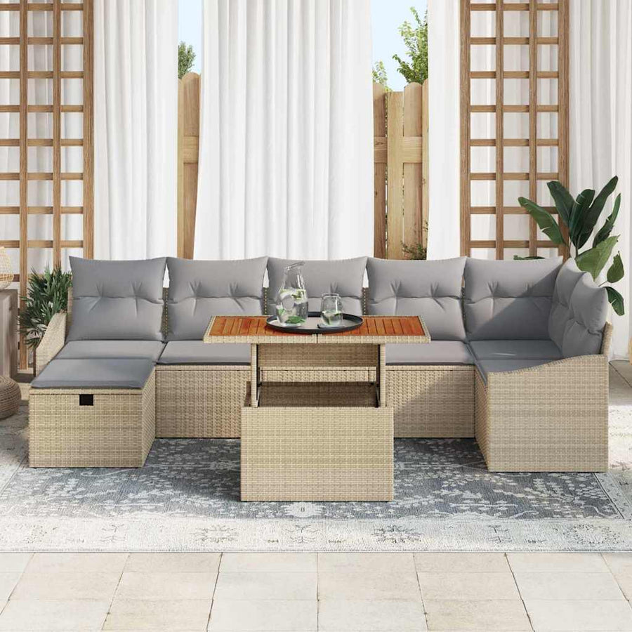 Tuinbankenset met kussen met opslag 8 pcs Beige poly rattan