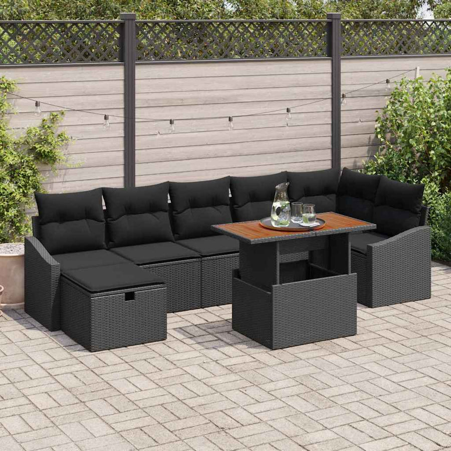 Tuinbankenset met kussen met opslag 8 pcs Zwart poly rattan