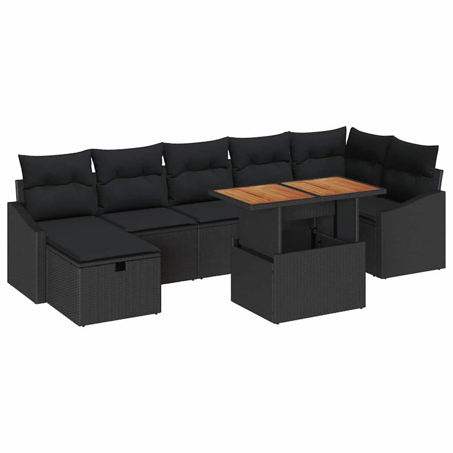 Tuinbankenset met kussen met opslag 8 pcs Zwart poly rattan