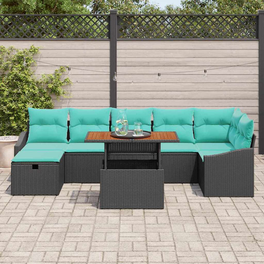 Tuinbankenset met kussen met opslag 8 pcs Zwart poly rattan