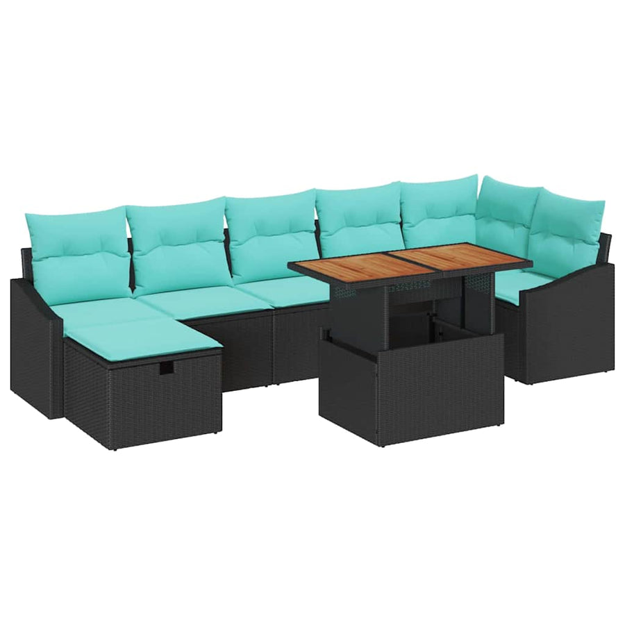 Tuinbankenset met kussen met opslag 8 pcs Zwart poly rattan