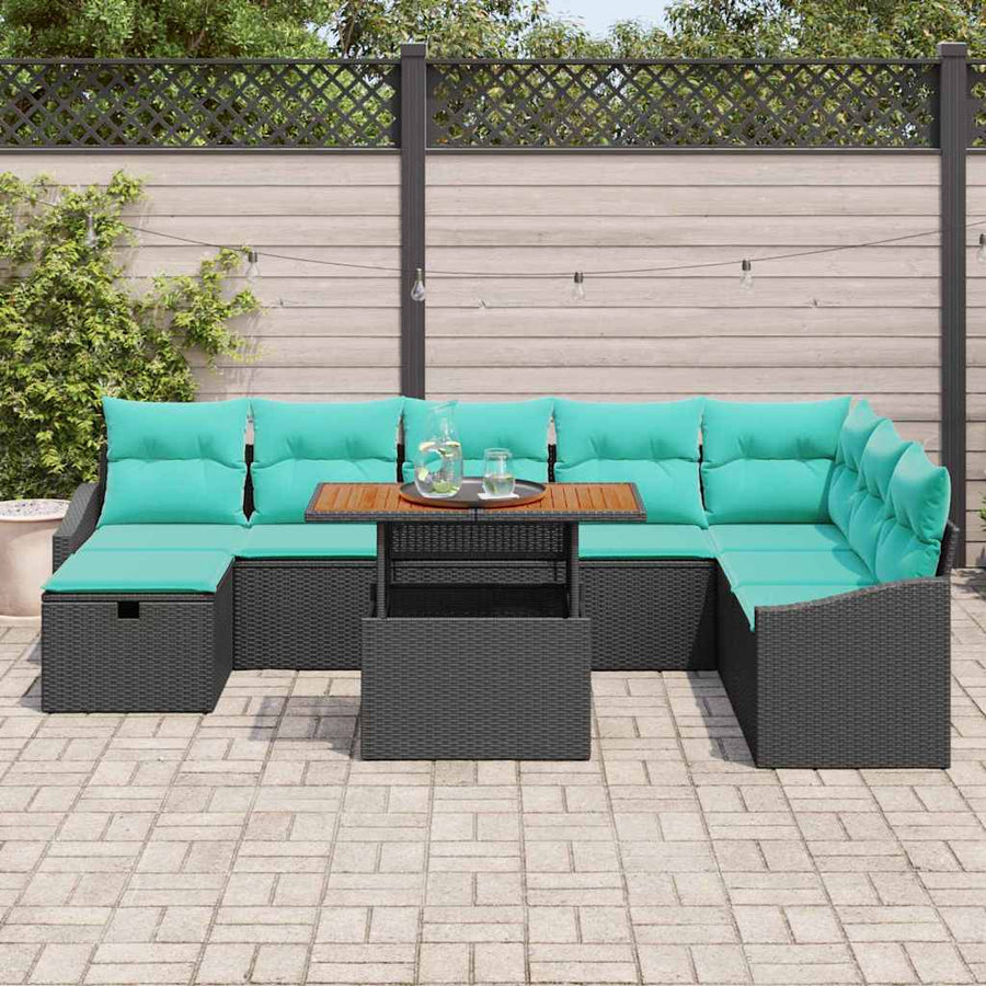 Tuinbankenset met kussen met opslag 9 pcs Zwart poly rattan