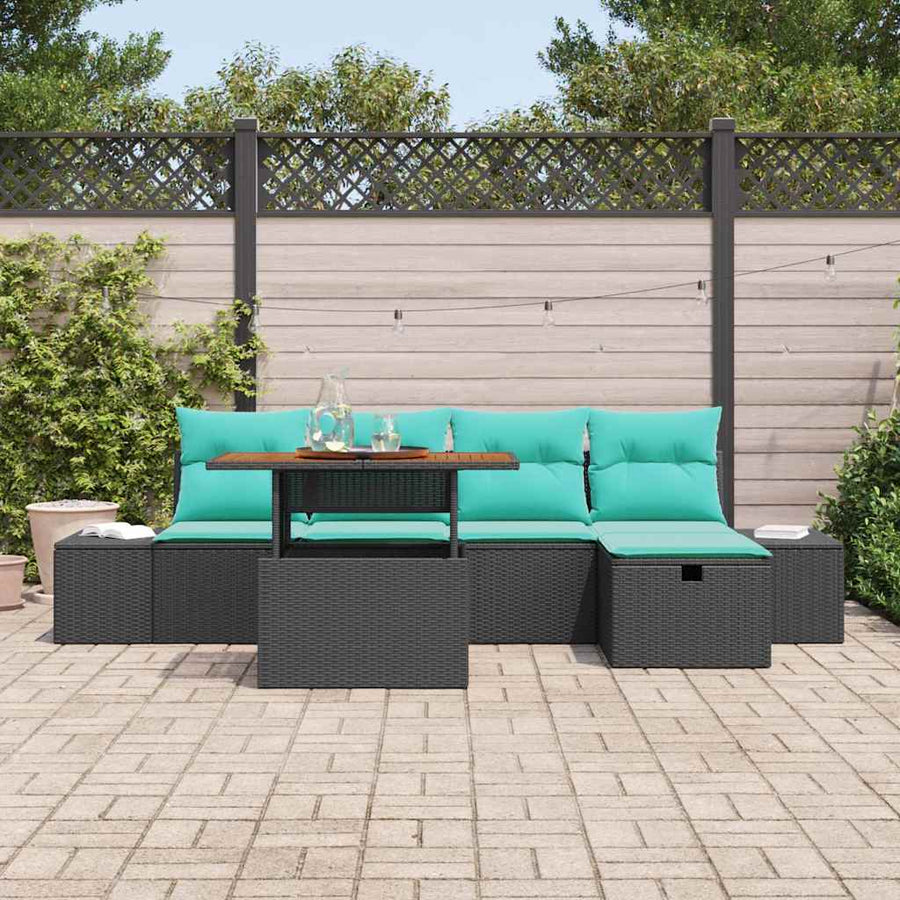 Tuinbankenset met kussen met opslag 6 pcs Zwart poly rattan
