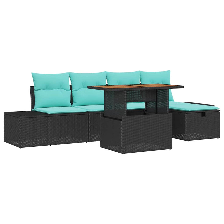 Tuinbankenset met kussen met opslag 6 pcs Zwart poly rattan