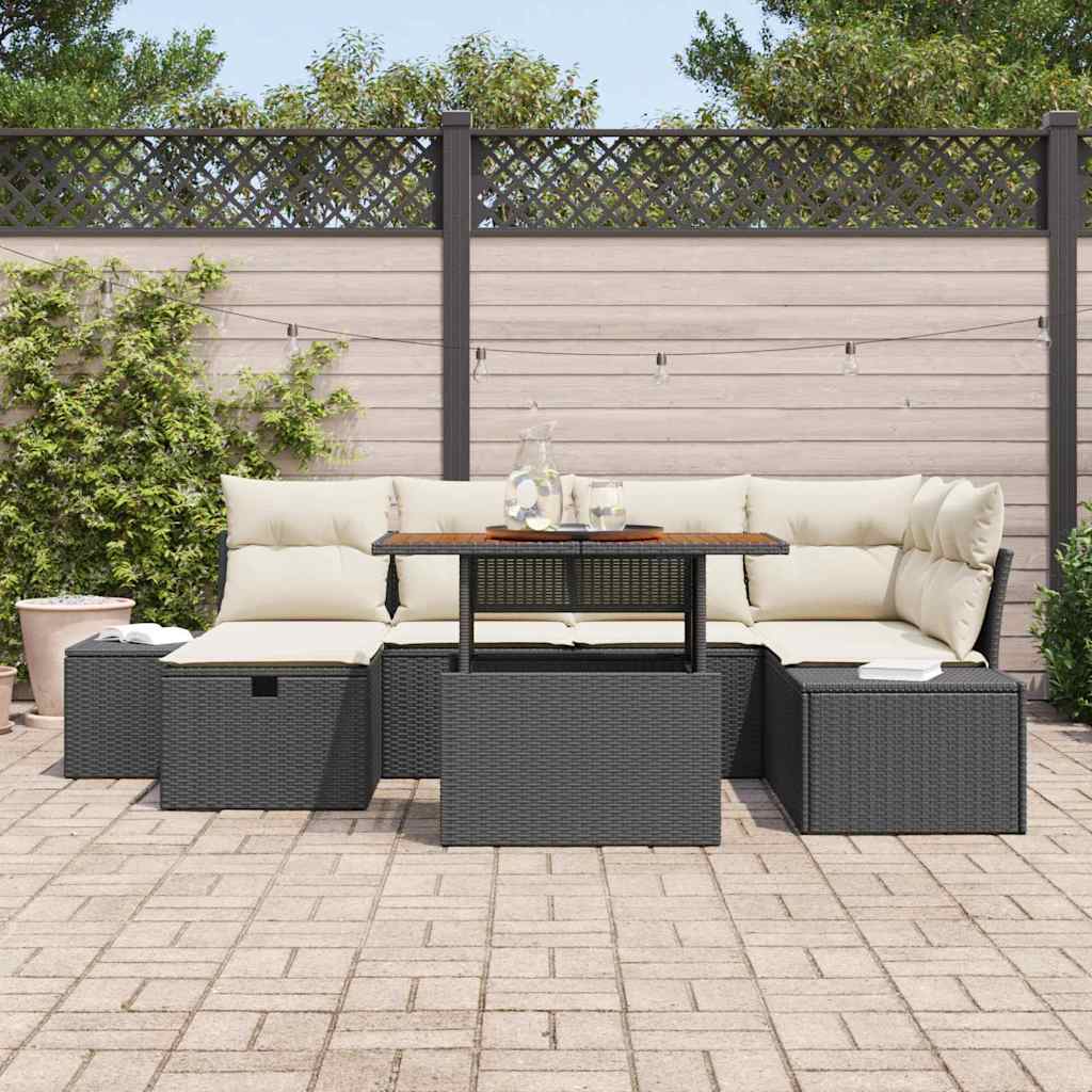 Tuinbankenset met kussen met opslag 7 pcs Zwart poly rattan