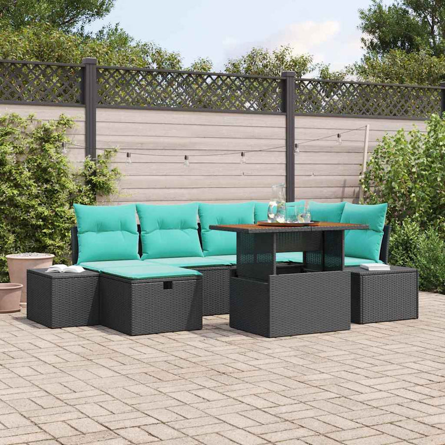 Tuinbankenset met kussen met opslag 7 pcs Zwart poly rattan