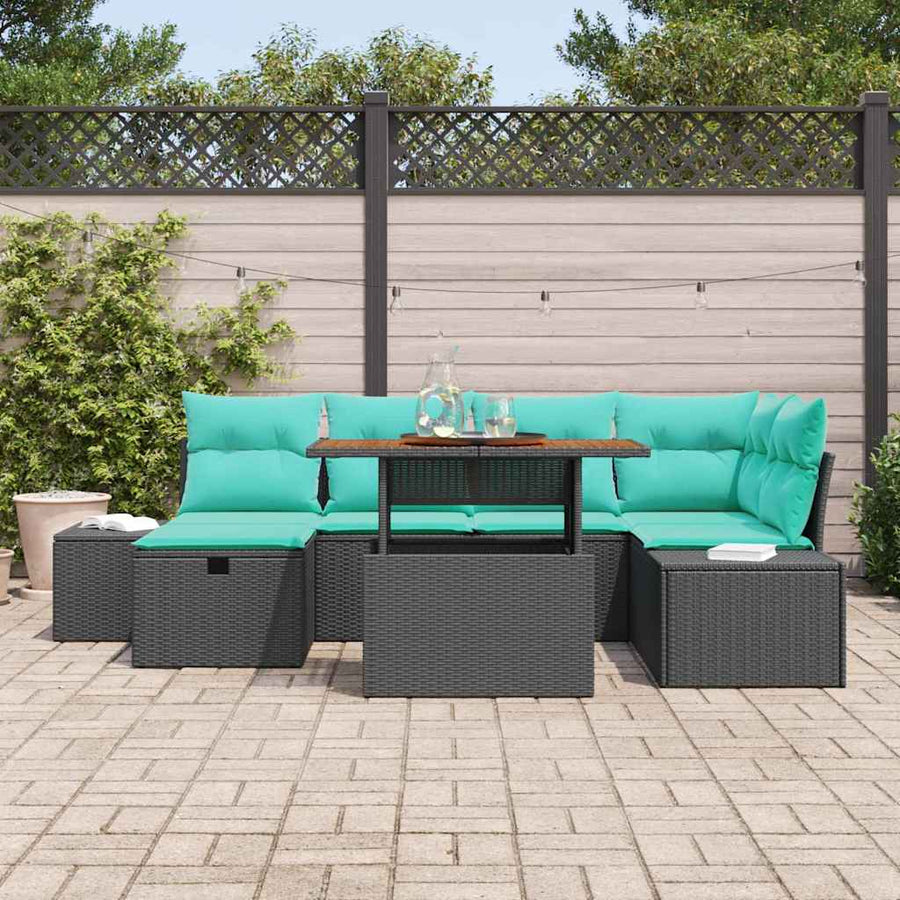 Tuinbankenset met kussen met opslag 7 pcs Zwart poly rattan