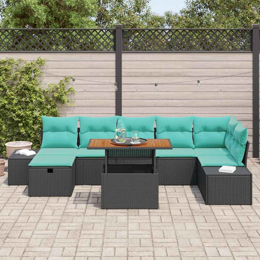 Tuinbankenset met kussen met opslag 8 pcs Zwart poly rattan