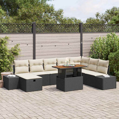 Tuinbankenset met kussen met opslag 9 pcs Zwart poly rattan