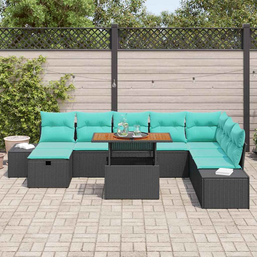 Tuinbankenset met kussen met opslag 9 pcs Zwart poly rattan