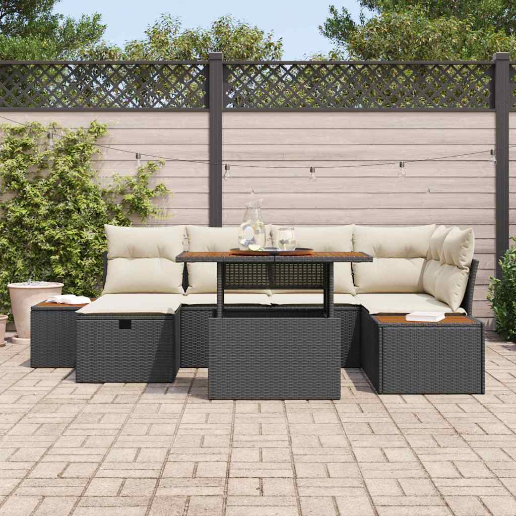 Tuinbankenset met kussen met opslag 7 pcs Zwart poly rattan