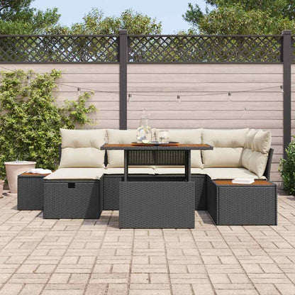 Tuinbankenset met kussen met opslag 7 pcs Zwart poly rattan