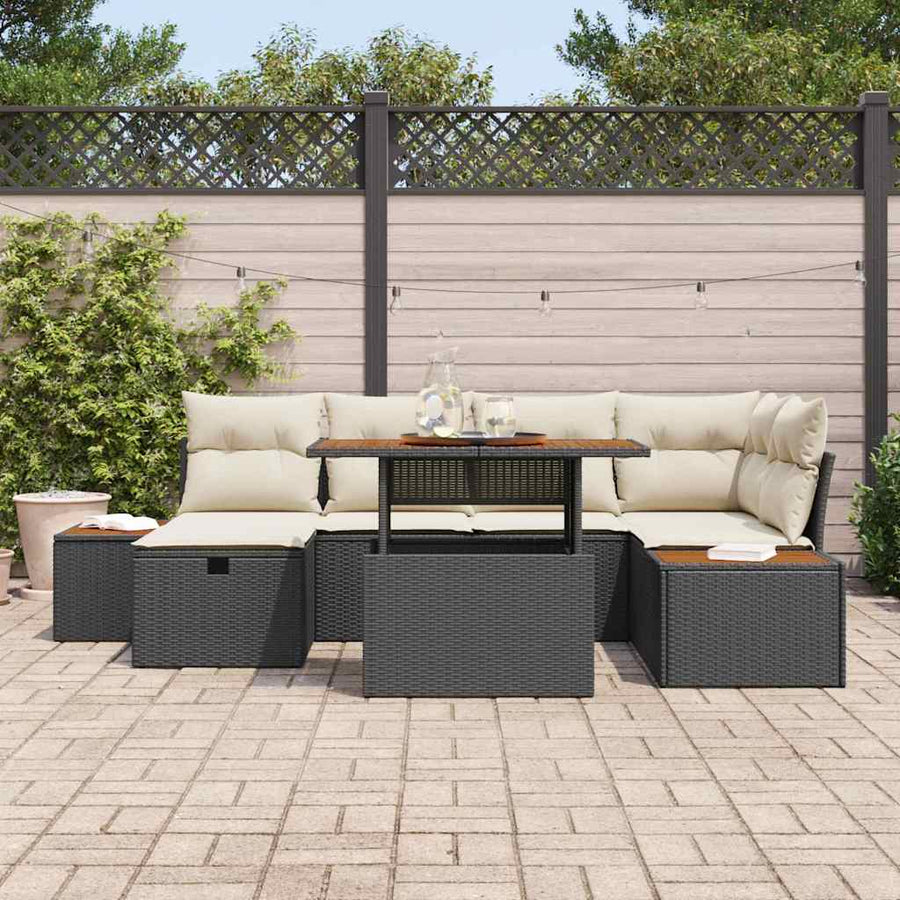 Tuinbankenset met kussen met opslag 7 pcs Zwart poly rattan